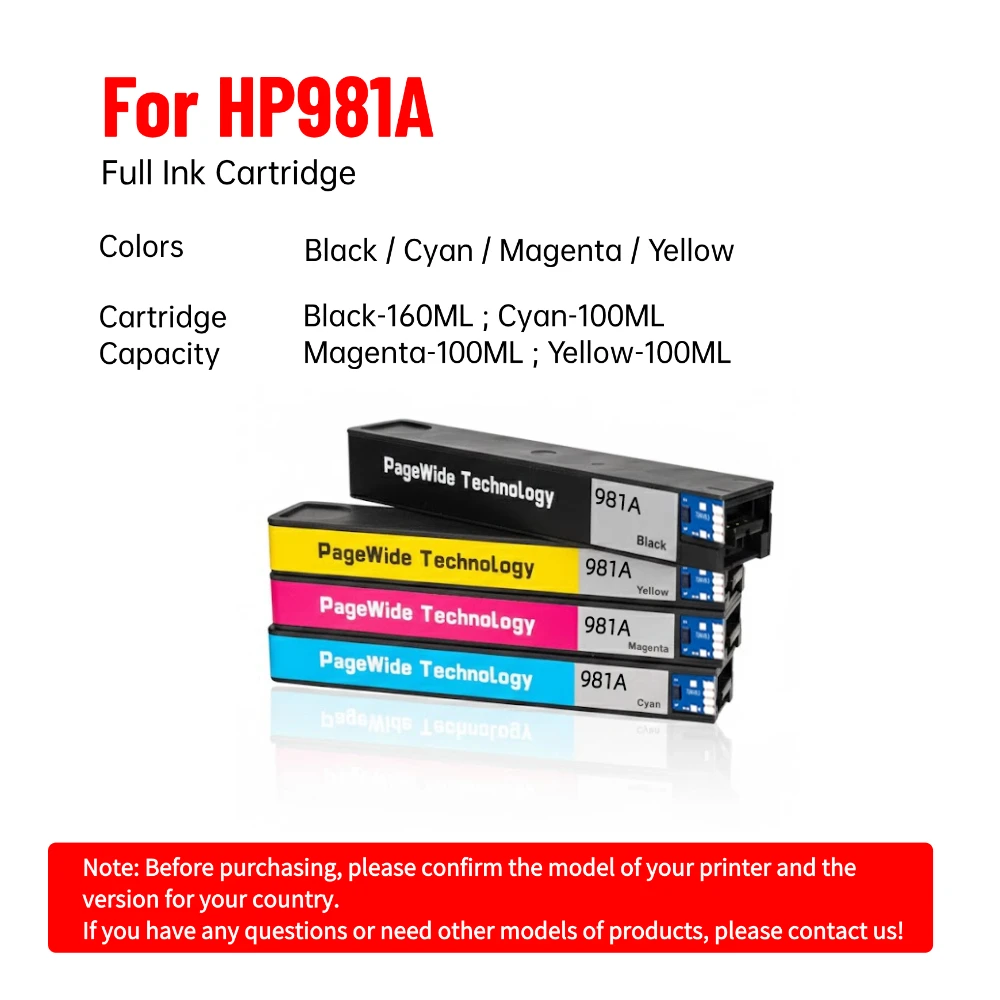 خرطوشة حبر متوافقة مع 981A لـ Hp Pagewide Enterprise Color 556Xh/dn 586Dn/f/z لون مُدار E58650Dn/mfp E55650