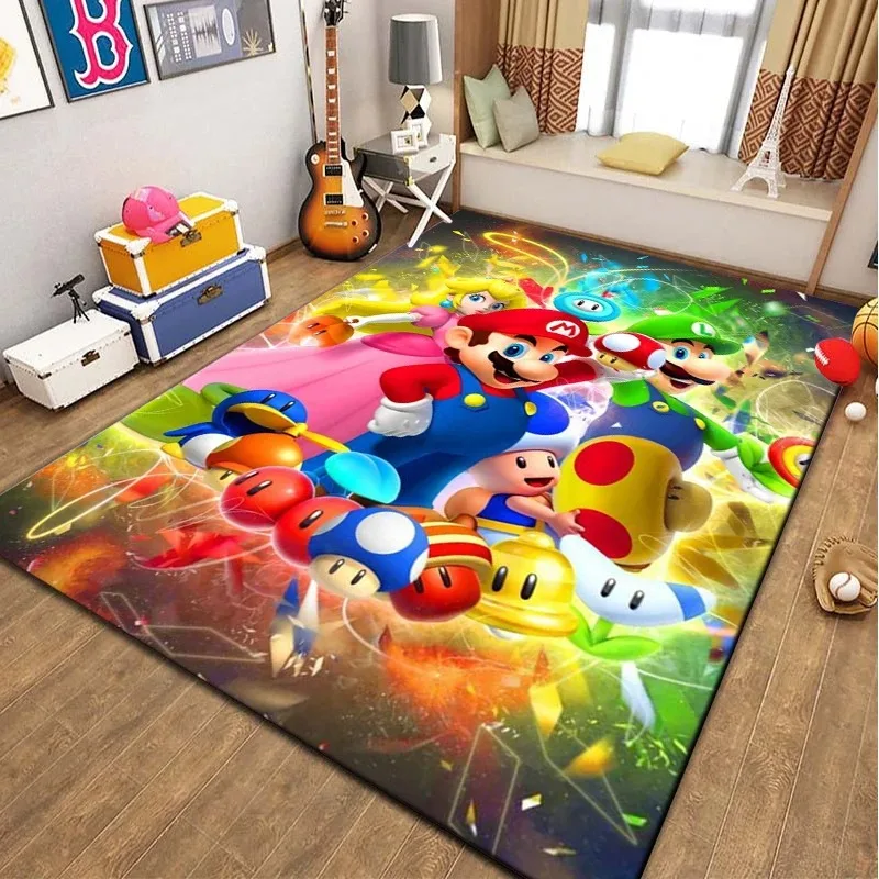 MINISO cartoon Super Mario Bros. game carpet Children's Game Non-slip soft floor mat living room bedroom home decoration