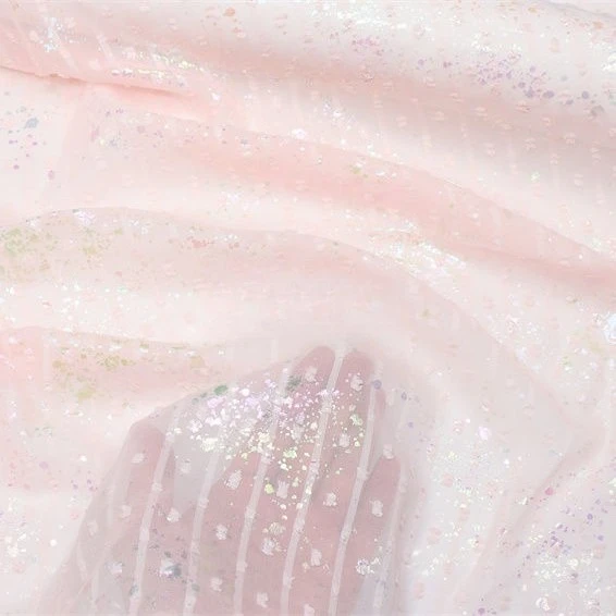 Żakardowa Tkanina Szyfonowa w Kropki i Paski z Opalizującymi Cekinami na Spódnicę Sukienkę Bluzę Damską DIY Błyszczący Materiał na Odzież