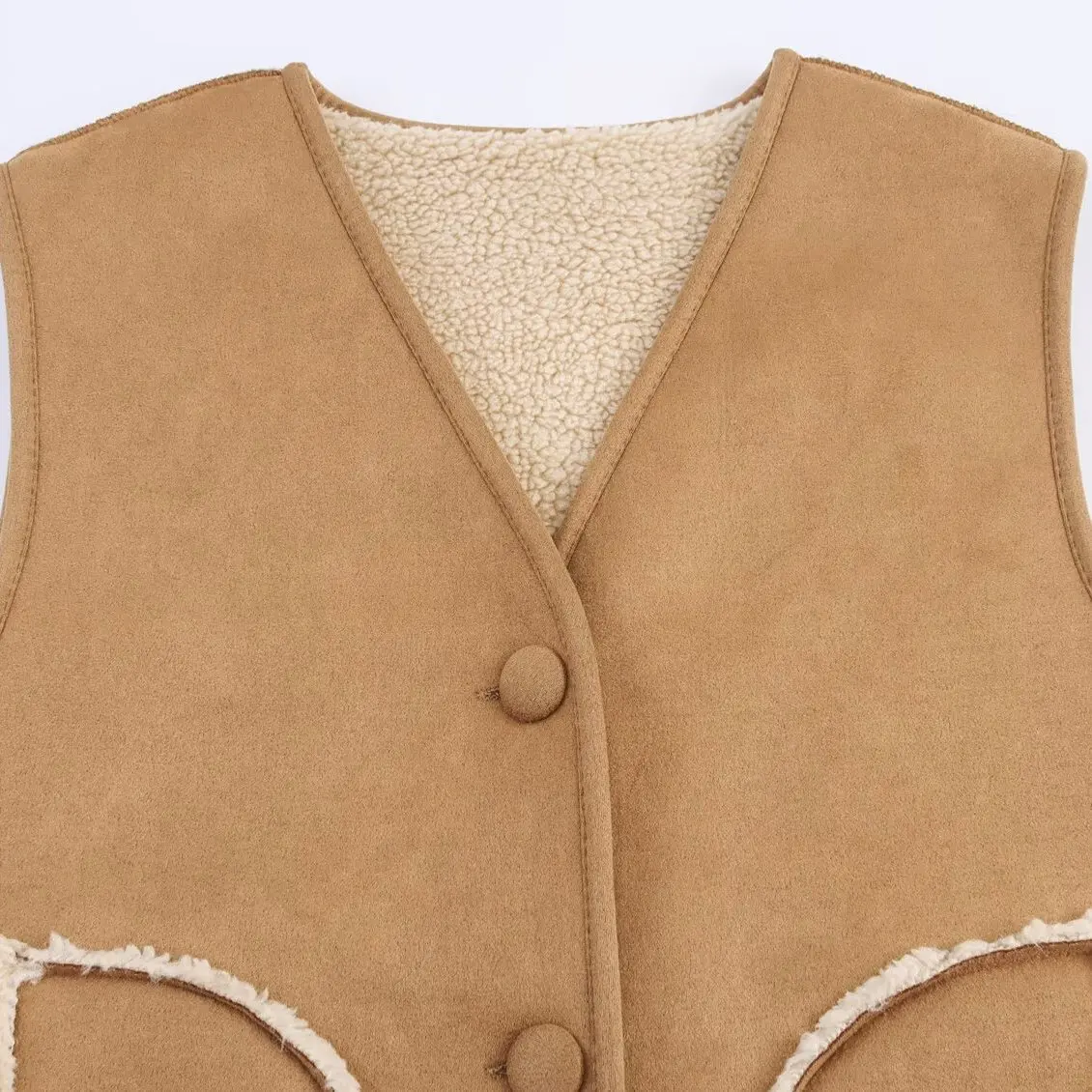 سترة نسائية جديدة من فراء الضأن من KASLEAD مع قطري على شكل حرف V Svel Street Sle بطول عادي وزر واحد للإغلاق #2