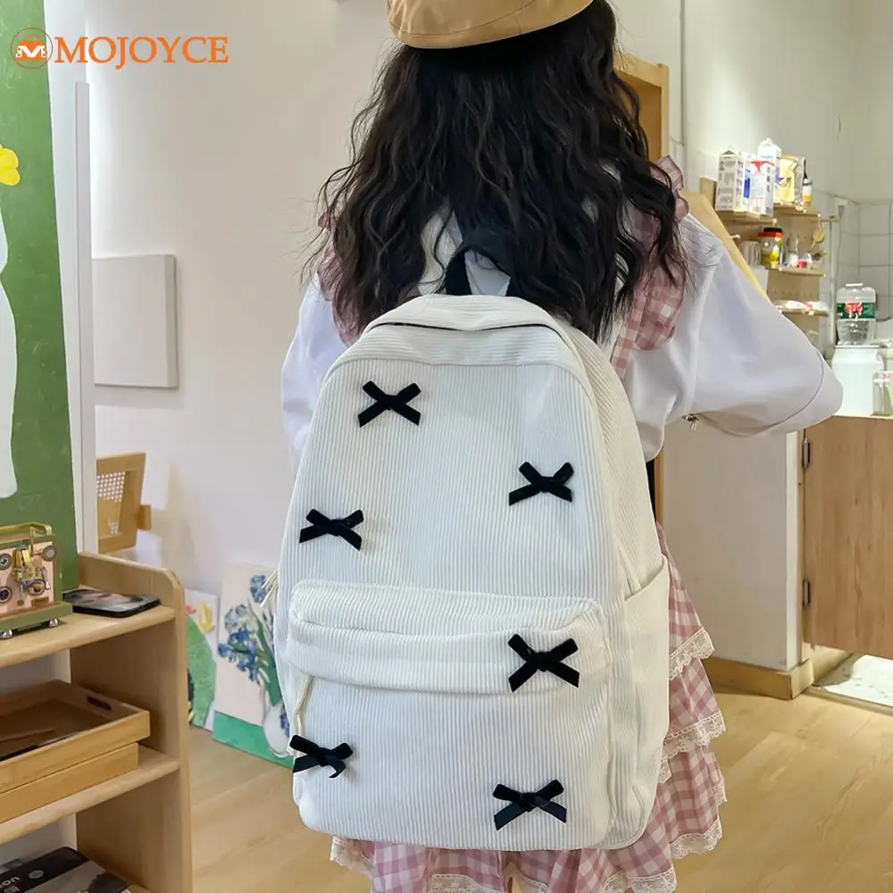 Cute Bowknot Aesthetic Backpacks Lightweight School Bookbags Students Sweet Rucksack for Girls Women\'s Corduroy College Mochilas