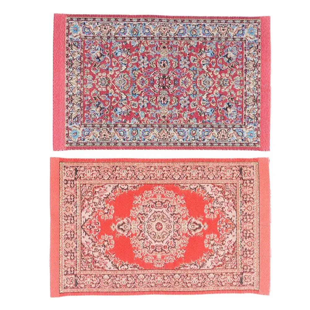 Tapete com padrão floral, acessórios para casa de bonecas, simulação de tecelagem, 1:12, casa de bonecas em miniatura, móveis para casa de bonecas
