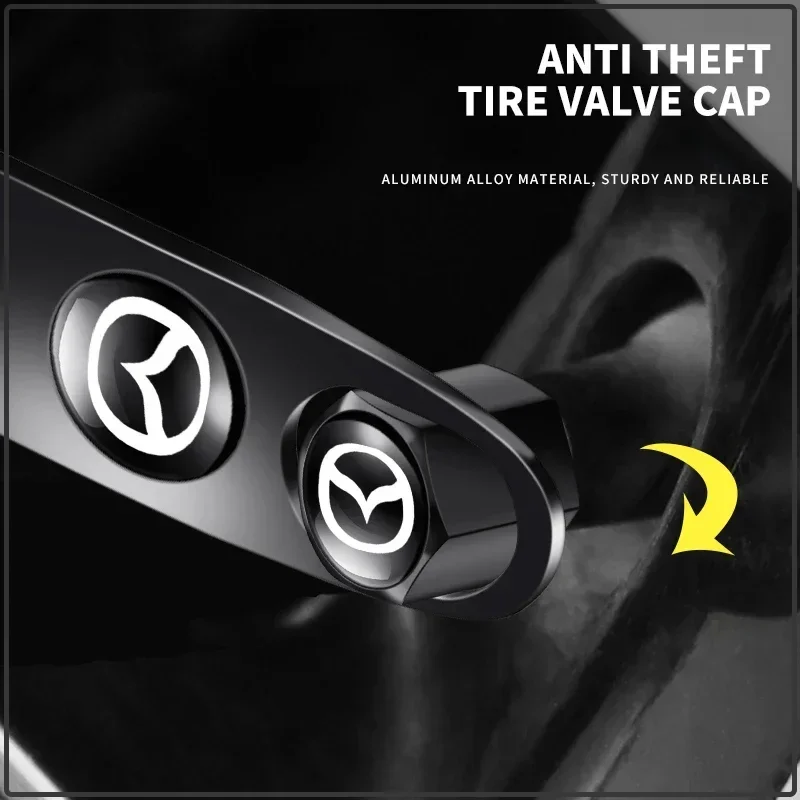 5PCS/set Car Wheel Tire Air Valve Caps with Keychain Car Sticker For Mazda 3 Alexa CX30 CX-4 CX5 CX-5 CX8 CX-8 CX-30 CX9