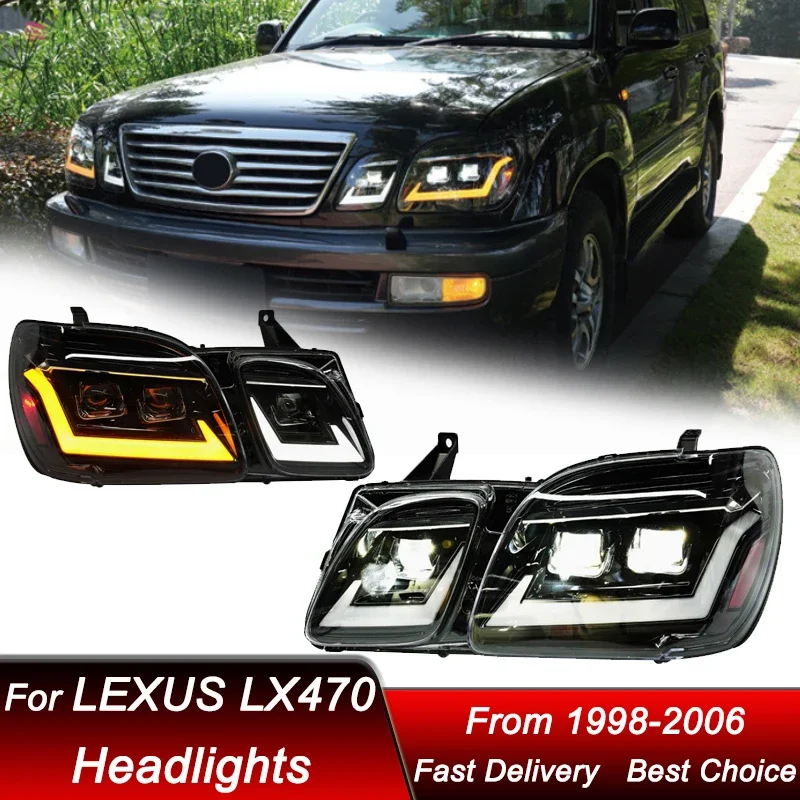 

Поп-стайлинг фар для Lexus LX470 LX 1998-2006, полностью светодиодные фары нового стиля в сборе, обновление линз проектора, аксессуары