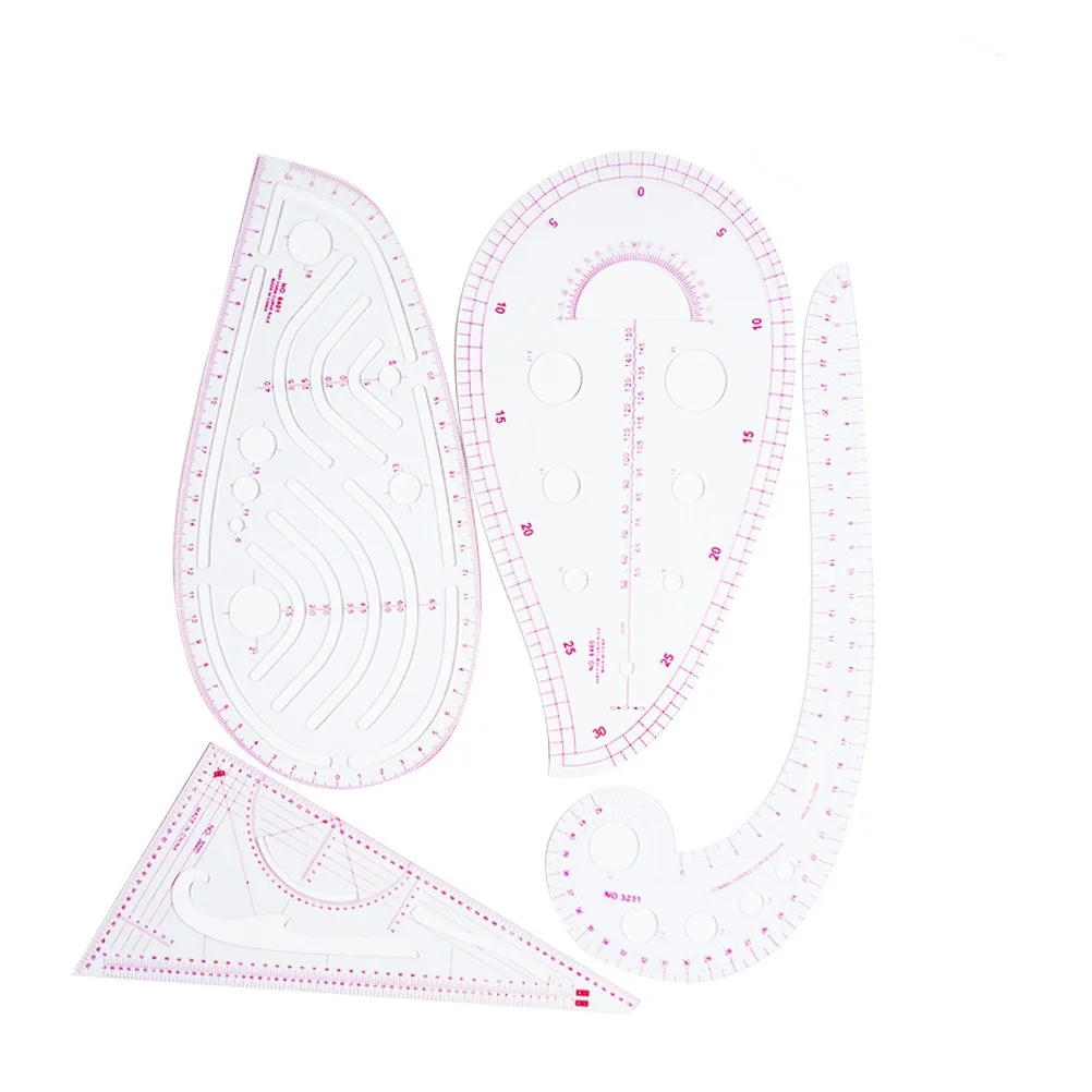 

4Pcs Cutting Ruler Set Plastic Metric Multi-Shape Curve Pattern Tools for Sewing Clothing DIY Design Tailor Students
