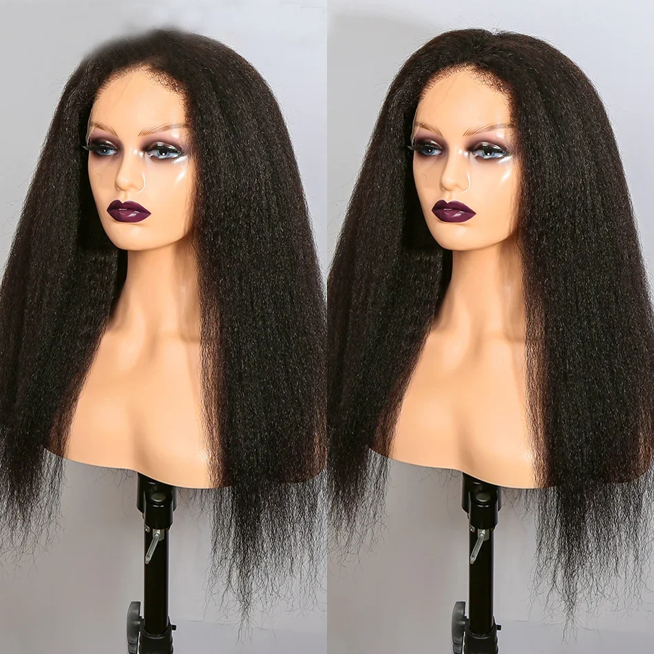 Peruca dianteira longa pré-arrancada do laço para mulheres negras, natural yaki, reta, 180 densidade, cabelo do bebê, renda frontal, perucas diárias, 26"