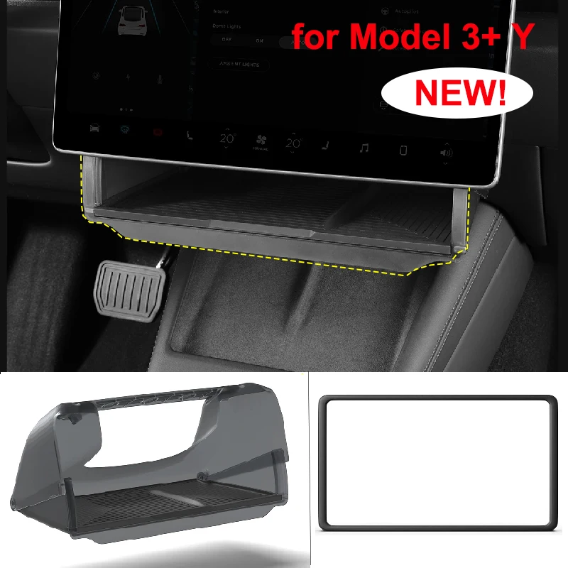 Boîte de rangement cachée pour Tesla modèle Y Juniper 2025 modèle 3, plateau organisateur sous garniture de protection d'écran de commande centrale