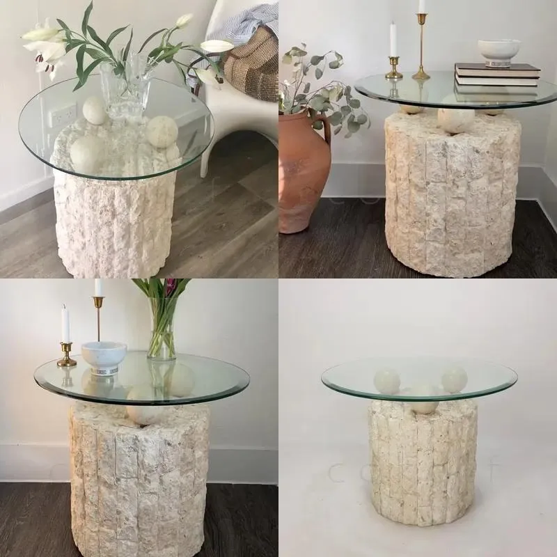 for Natural Roman cave stone coffee table, tempered glass table, designer-inspired marble side table, living room furniture