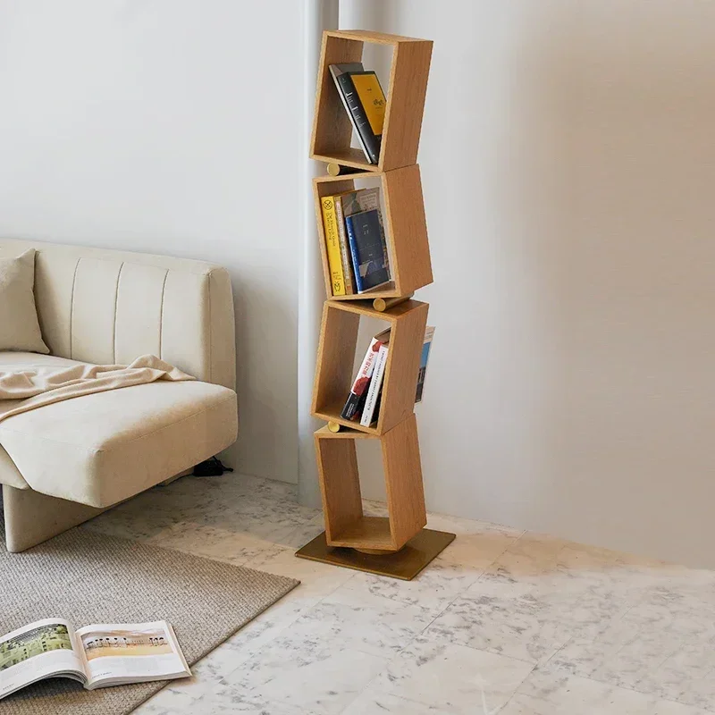 

Bookshelf integrated against the wall solid wood modern simple bedside layered storage rack