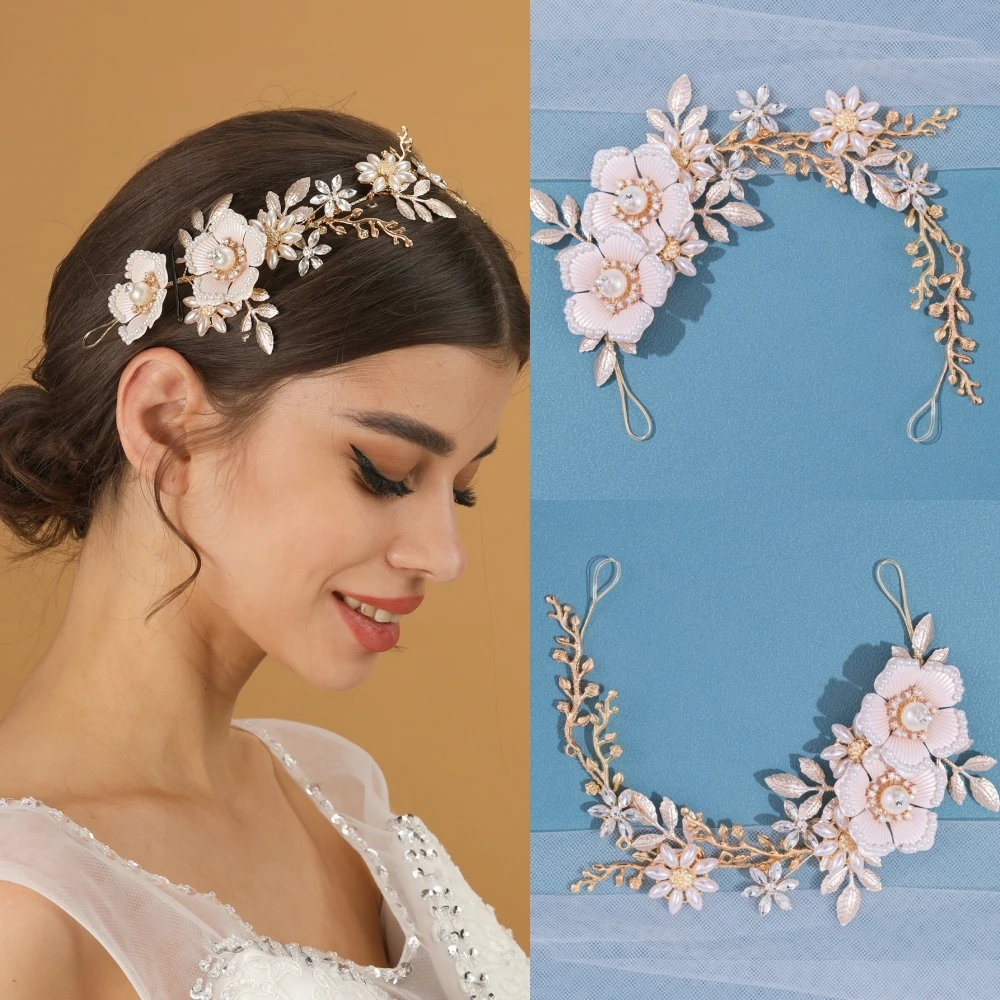 Crystal Pearl Headband Tiara Flower Leaf Wedding Headband Hairband For Women Bridal Wedding Hair Accessories Jewelry Headband