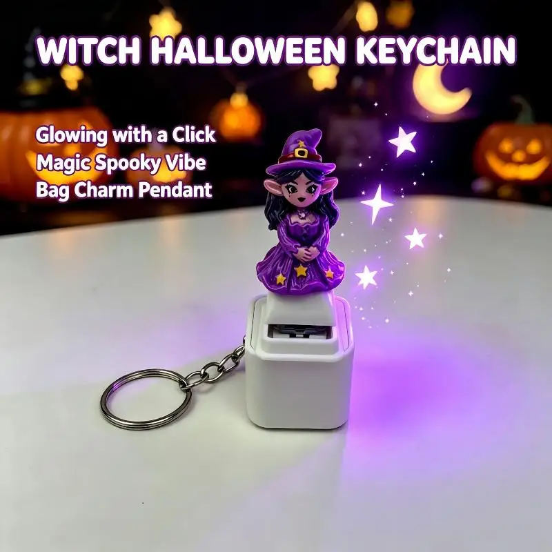 Halloween Süße Hexen-Puppe Schlüsselanhänger Leuchtender LED-Anhänger Tragbarer Taschenanhänger für Themenparty-Geschenk Handtaschen-Accessoire – Detail 9