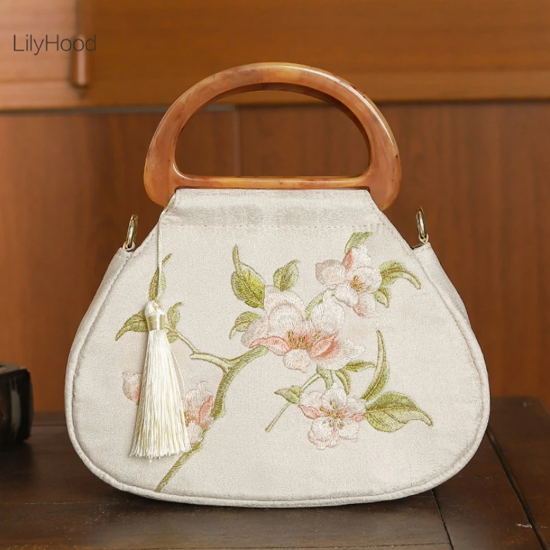 Women Vintage Floral Embroidery Medium Size Fabric Handbag Retro Chic Chinese Victorian Rococo Cottagecore Evening Shoulder Bag