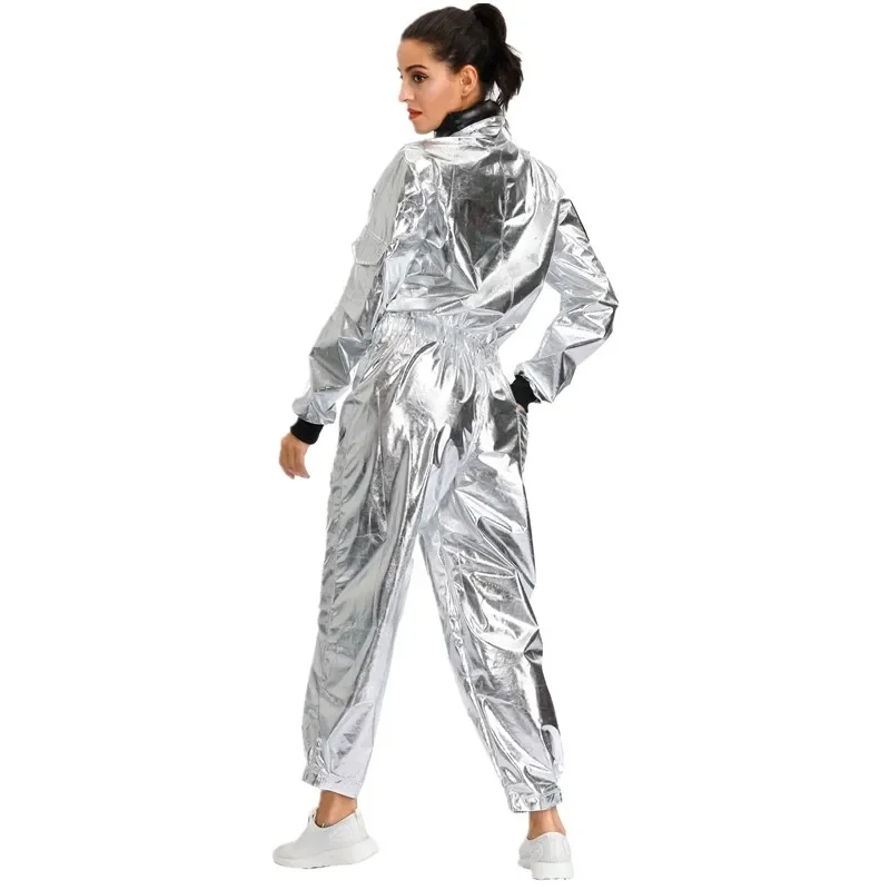 Astronauta Cosplay Macacão para Casais e Crianças, Unisex Halloween Uniforme, Festa de Carnaval, Roupa Fantasia, Traje Espacial Prata, Plus Size