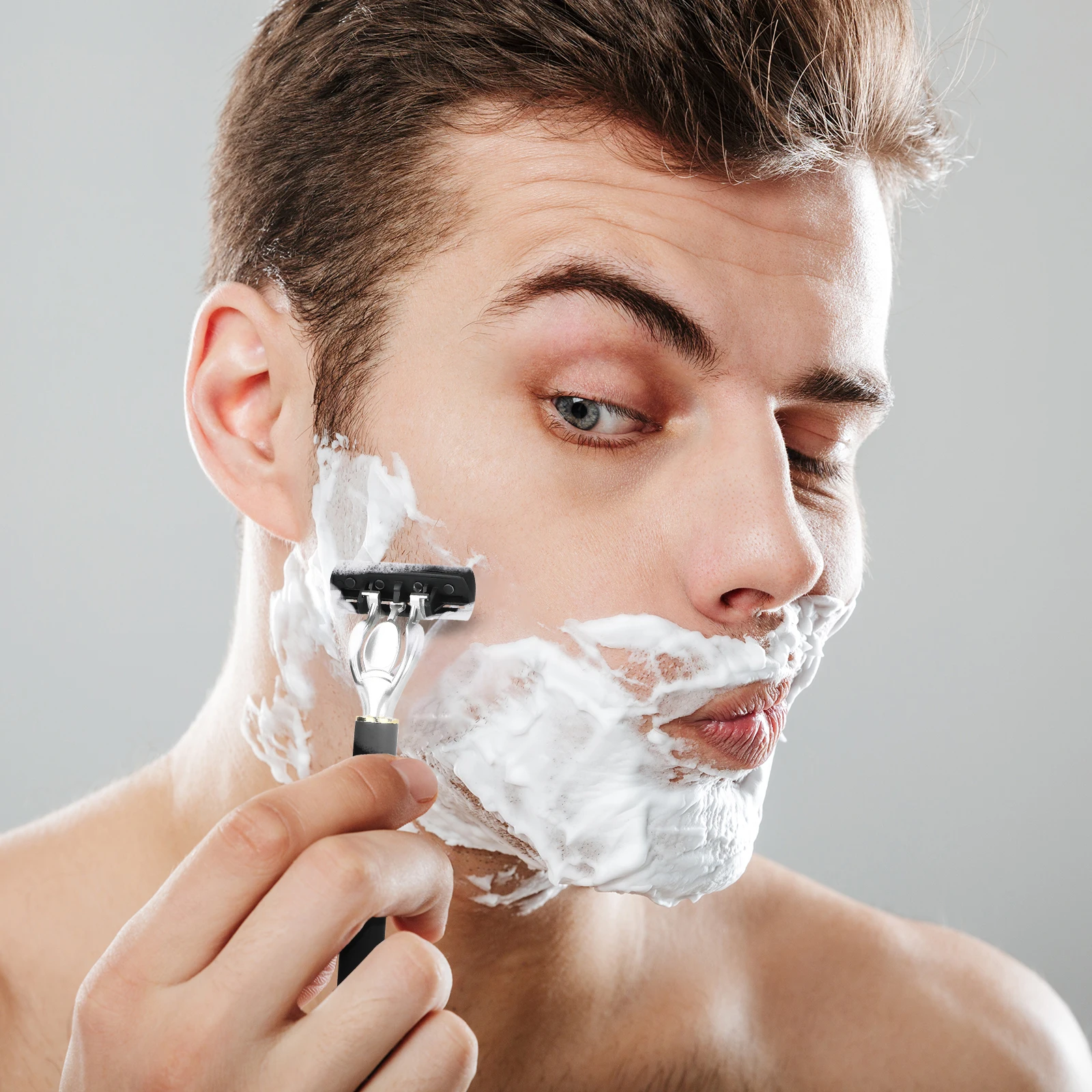 Mango de afeitar Morandi negro, soporte de maquinilla de afeitar de seguridad de acero inoxidable con 1 Kit de cuchilla para hombres, cuidado de la barba