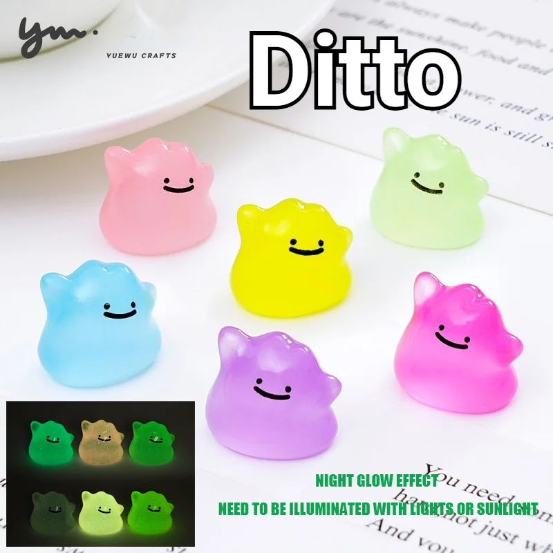 6 Stück Niedliche Leuchtende Ditto Mini-Figuren Kawaii DIY Deko-Accessoires Auto-Innenraum Desktop-Ornament Sammlerstück Kleine Puppen-Set