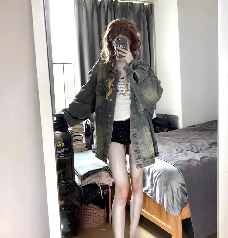 Cappotti di jeans Giacca da donna Cappotti primaverili da donna Patchwork corto Dolce giovane minimalismo Vacanza con tasche Bella aderente Y2K