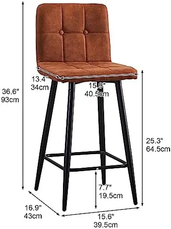 Counter Recommend-Ensemble de tabourets de bar en simili cuir suédé, tabourets de bar avec garniture de bouton et chaîne, dos quadrillé MA, métal L, 26 po, 2 pièces