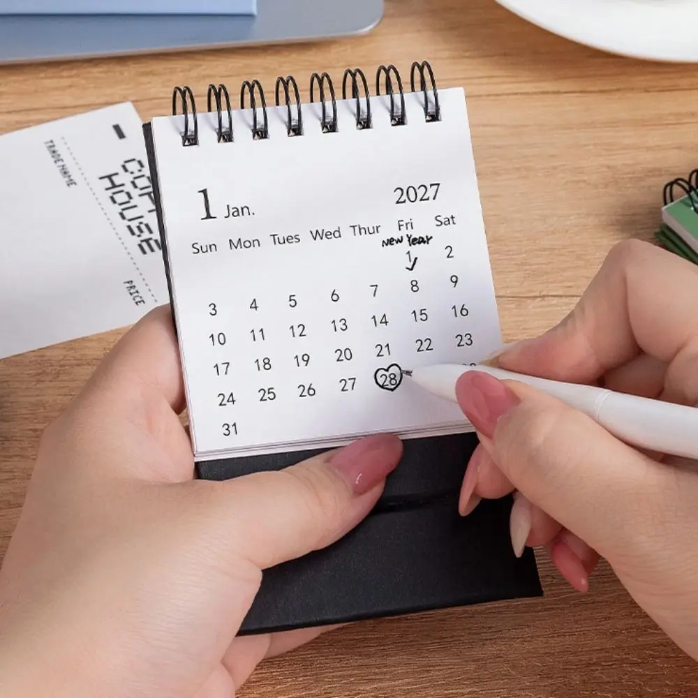 Jan 2027 Through Jun 2028 Monthly Calendar with Sticker English Calendar Desk Flip Calendar Steel Foldable Desktop Calendar Home