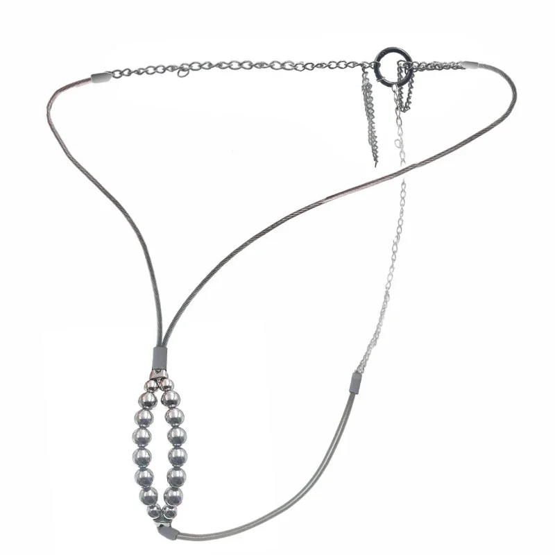 Female Chastity Belt Pants with  stainless steel beads Invisible T Strap Gear Device BSDM Labia Clamp SexToys for Woman Massager