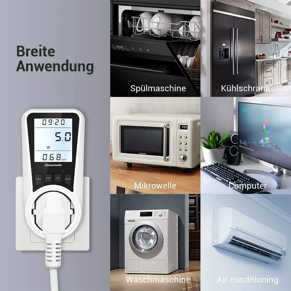 AC Digital Wattmeter Meteran Daya LCD Meteran Energi Listrik Monitor Daya Soket Steker EU Power Kilowatt Meteran Tegangan