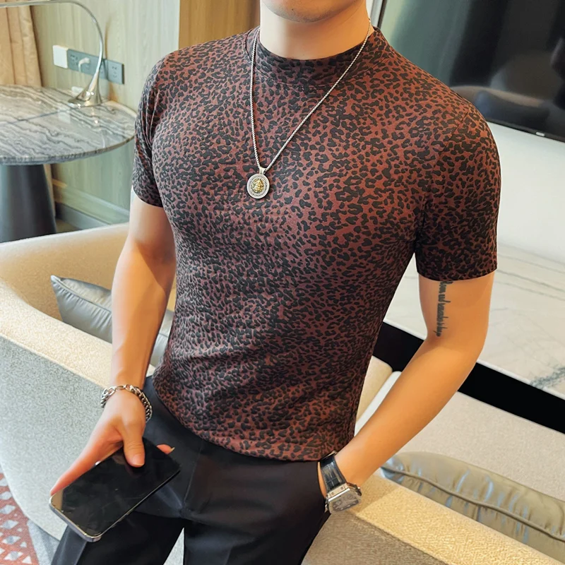 

Leopard Pattern T Shirt For Men Summer New 3D Fashion Printed Short Sleeves Slim Fit Round Neck Casual Tee Tops Streetwear 4XL-M