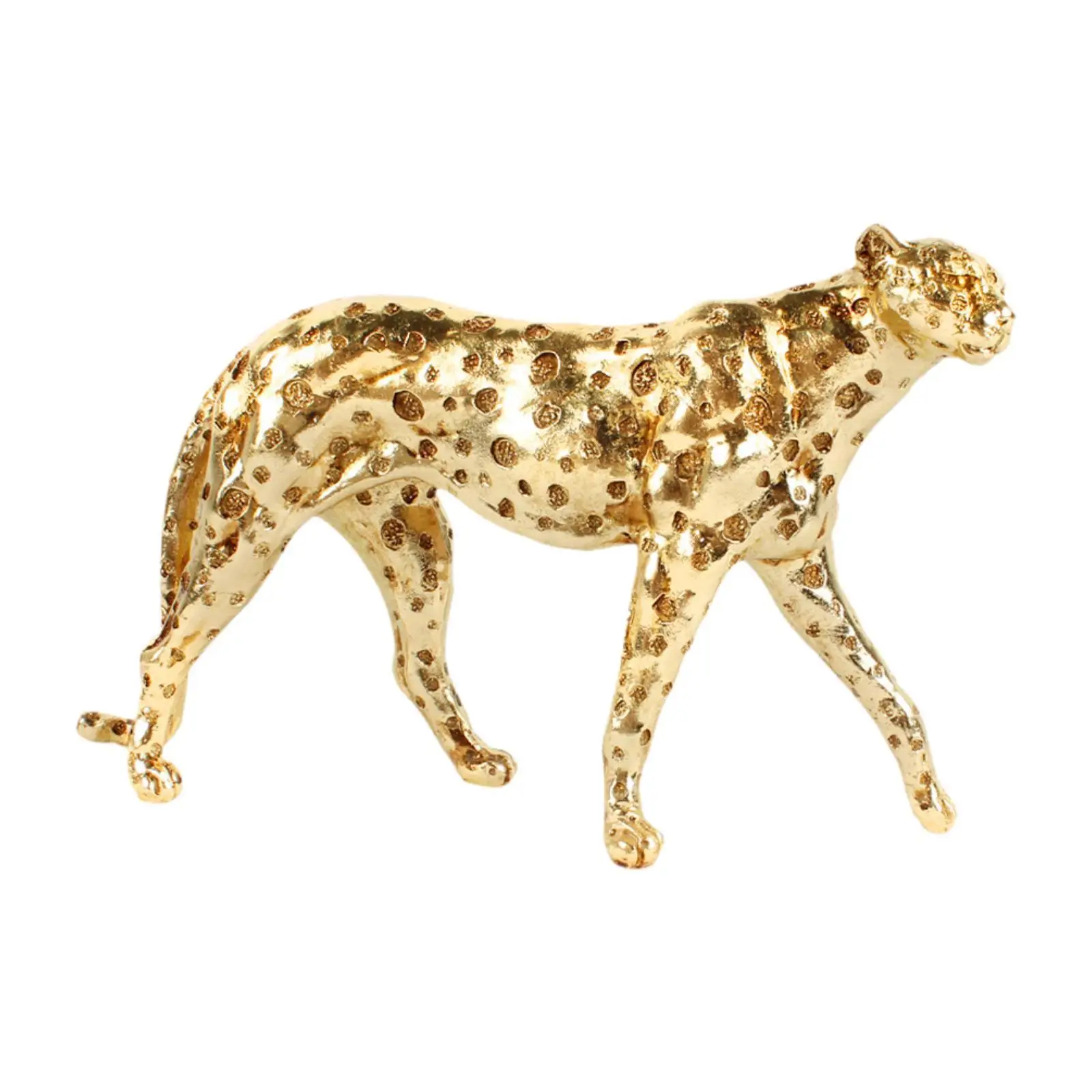 Realistic Cheetah Statue Tabletop Ornament Gold Finish Resin Sculpture for Office Desk Decor Aesthetic Room Accent