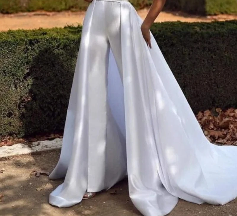 Hot High Quality Satin Wedding Detachable Front Open Skirt Removable White Ivory Train For Dresses Bridal Overskirt Custom Made