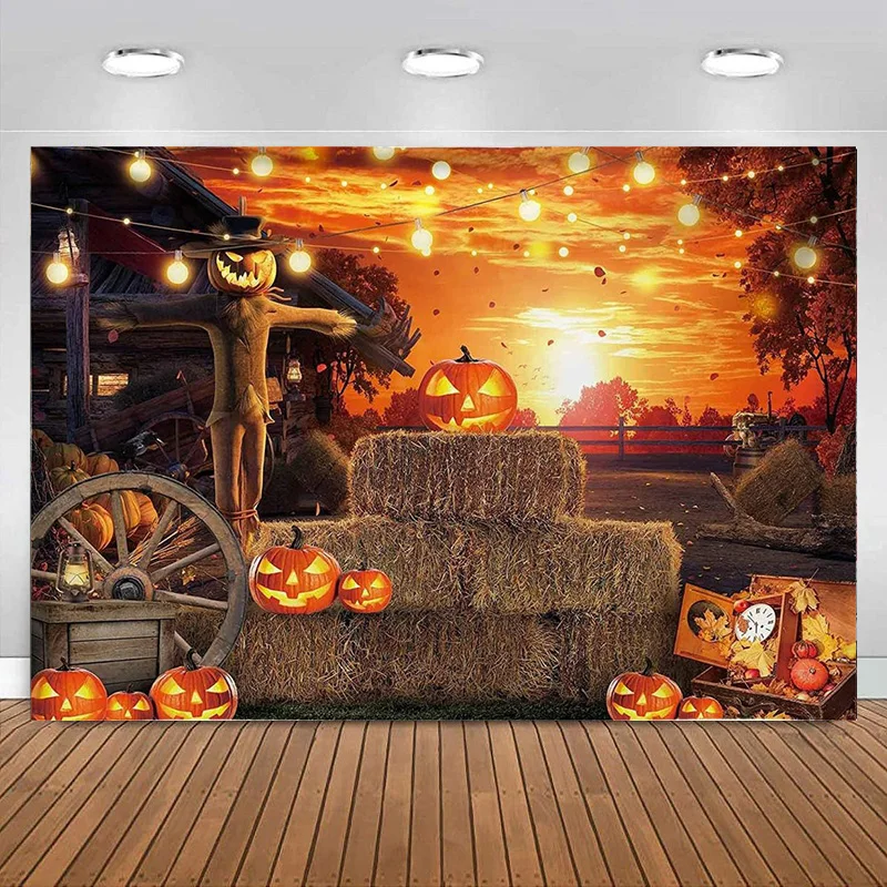 

Halloween Photography Backdrop kids Hallowmas Gloomy Devil Pumpkin Scarecrow Background Scary Nightmare Party Banner Decoration