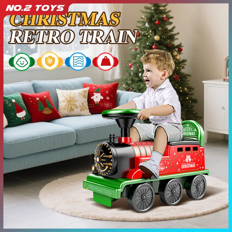Christmas Retro Train Kids Riding Rail Car Toy with Lights Sounds Electric Track Train Model Children's Toy Xmas New Year Gifts