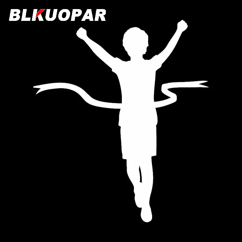 BLKUOPAR Boy Crosses Finish Line Car Sticker Personality Decals Funny Occlusion Scratch Motorcycle Waterproof Decal Accessories