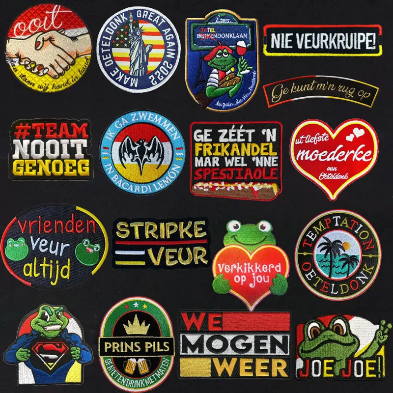 

Netherlands Oeteldonk Embroidery Patches for Clothing Carnival Fusible Embroidered Patch Sports Shoes Patch Sewing Frog Badge