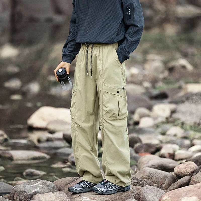 Streetwear Tactical Functional Windbreaker Pants Loose Wrinkle Quick Dry Water Resistant Outdoor Sports Hiking Jogging Trousers