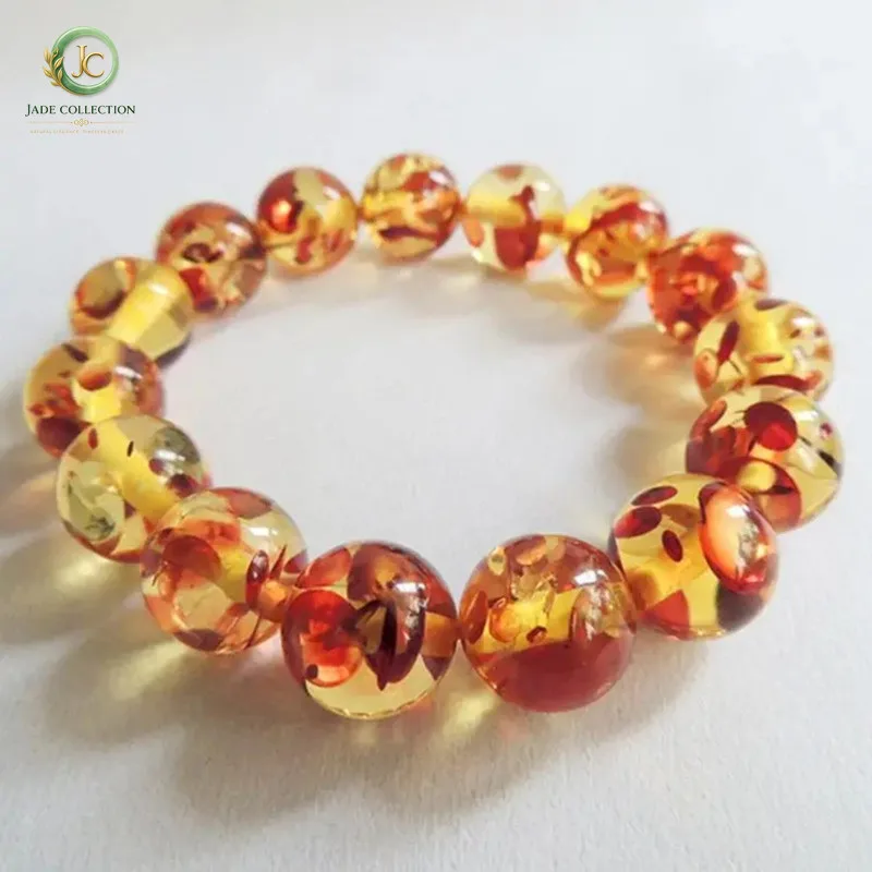 12mm 14mm Amber Flower-pearl Bracelet Men's and Women's Round Beads Original Baltic Precious Stone Diy Natural Jewelry Gift