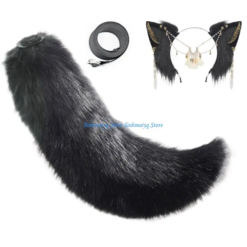 

573B 1Pc Foxes Wolf Ears Headband Furry Tail Wolf Ears Wolf Tail for Christmas Halloween Cosplay Party Costume Accessories