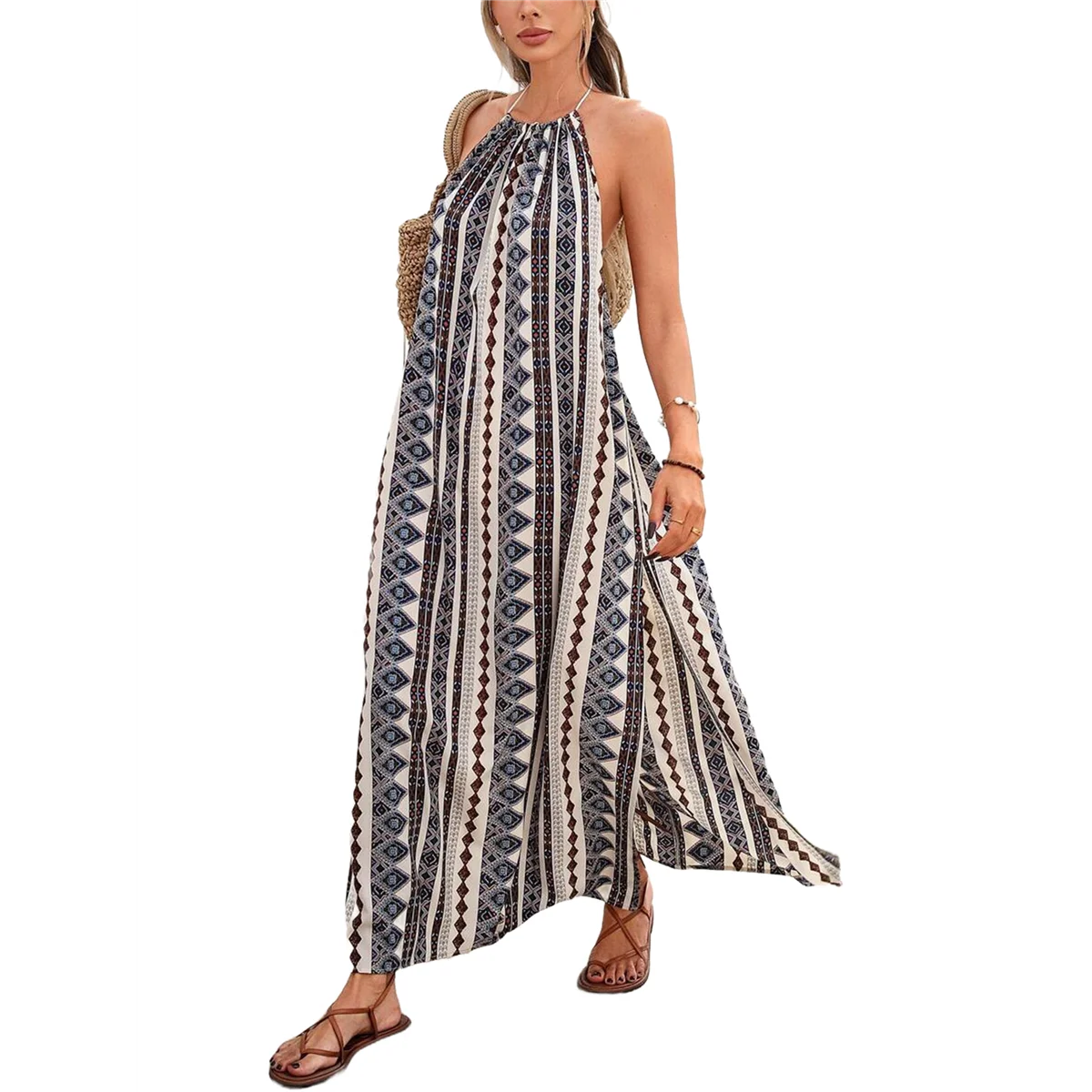 

Women'S Summer Casual Halter Side Slit Long Maxi Beach Dress Vacation Resort Sundress Black S