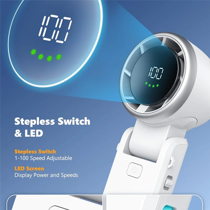 ABBK-Tragbarer Hand-Turboventilator, stufenloser, wiederaufladbarer persönlicher Handventilator mit 100 Gängen und 5000 mAh für Outdoor-/Indoor-Aktivitäten