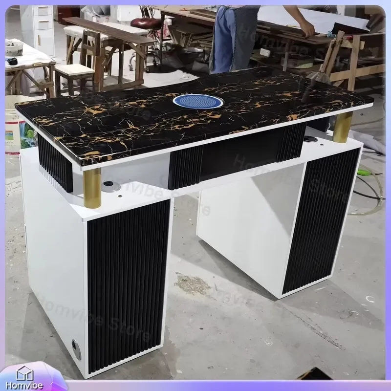 Modern White MDF Nail Table with Dust Collector for Nail Salon Spa Workshop Professional Manicure Pedicure Station Furniture