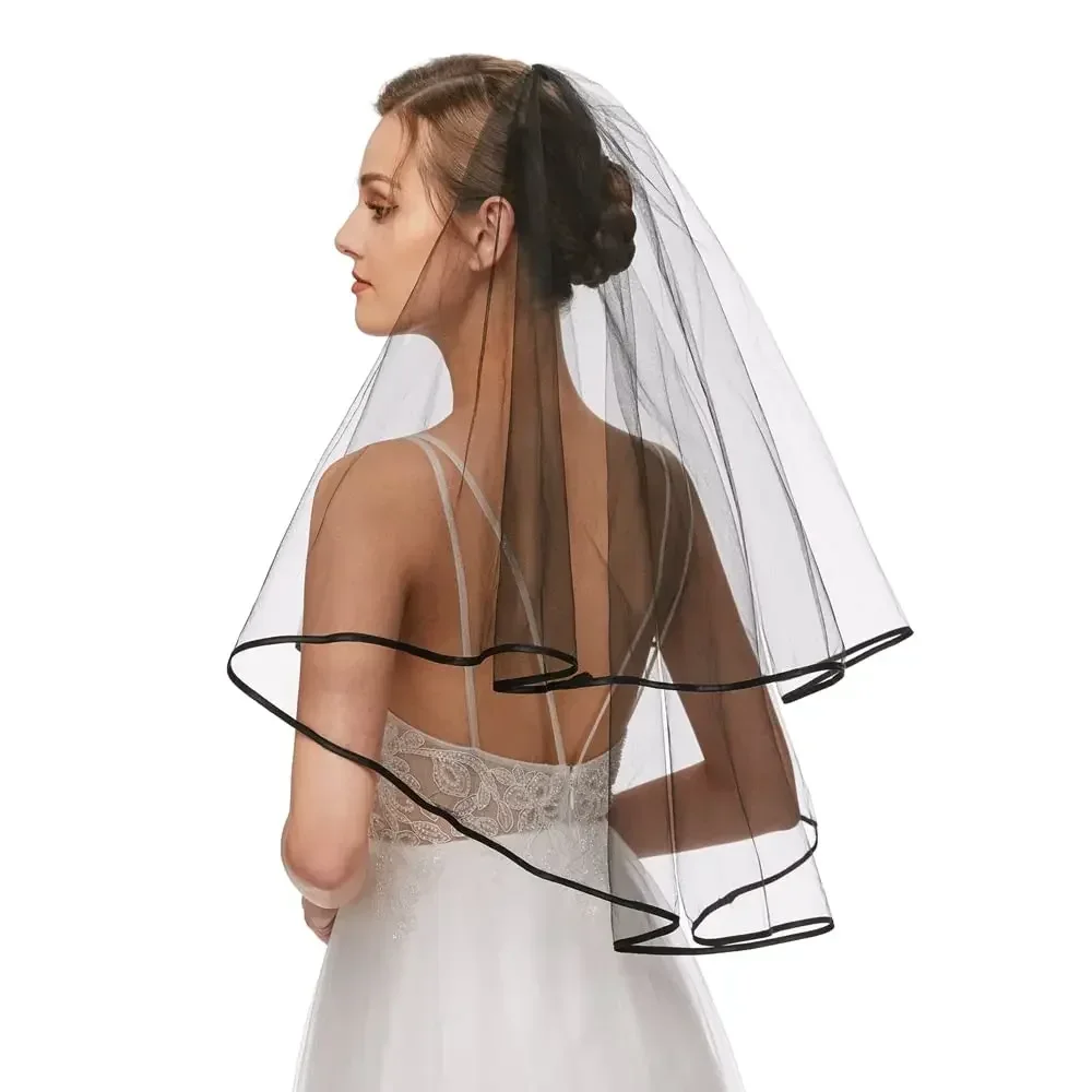 Velo de novia para mujer, velo de novia corto de tul Simple, borde de cinta con peine para boda, despedida de soltera