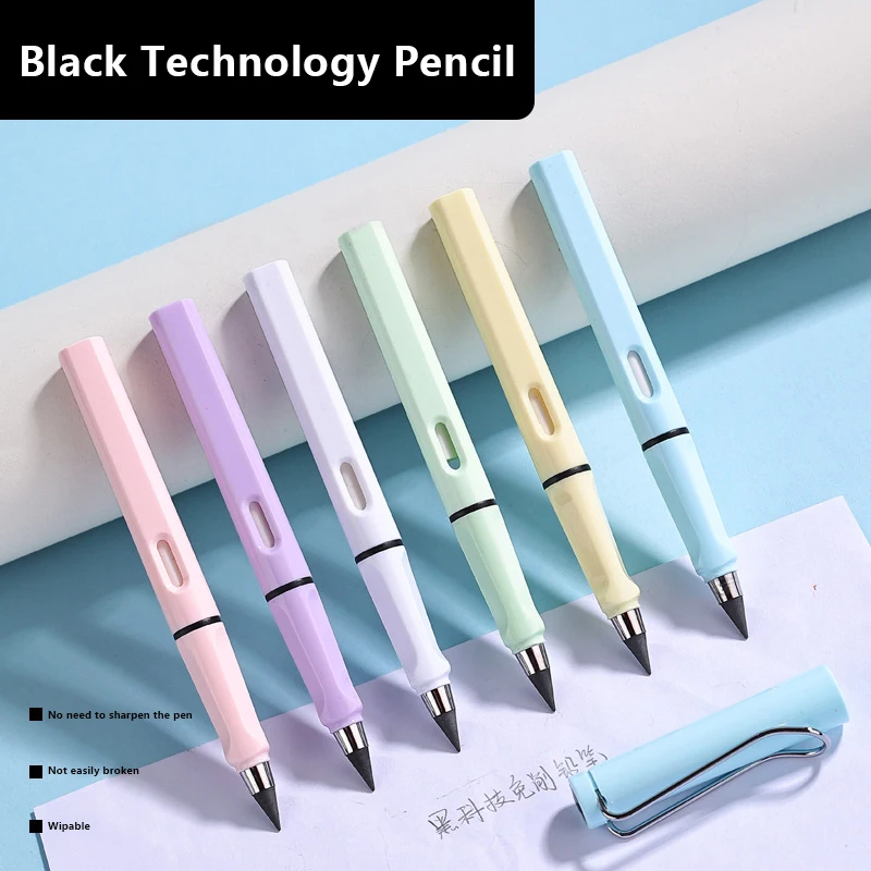 1Pc Black Eternal Pencil Unlimited Writing No Ink Pen Pencil For Writing Art Sketch Stationery Ink-free Pencil School Supplies view 2