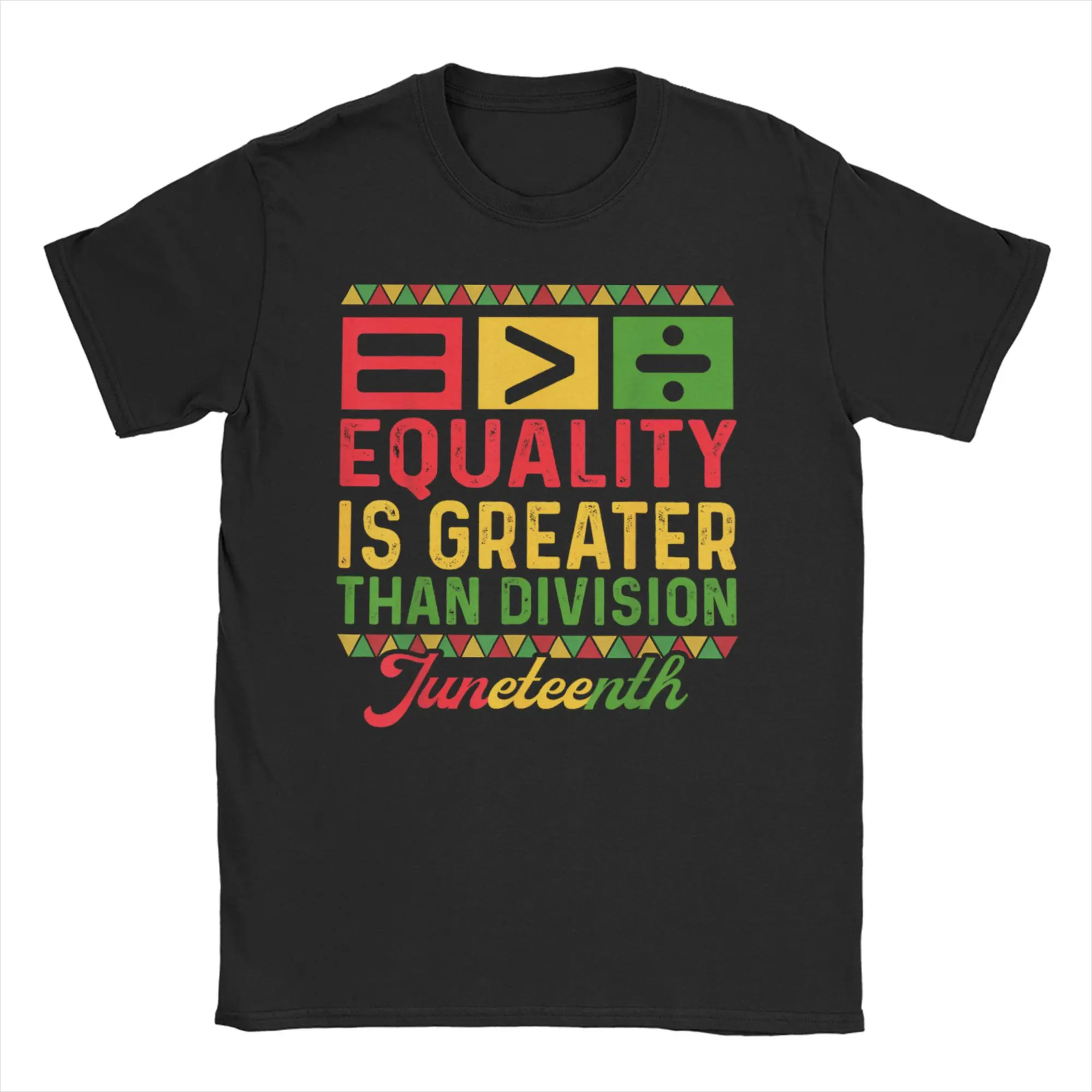 Men T-Shirt Juneteenth 1865 Vintage Pure Cotton Tees Equality Is Greater Than Division Math T Shirts Crew Neck Clothes Plus Size