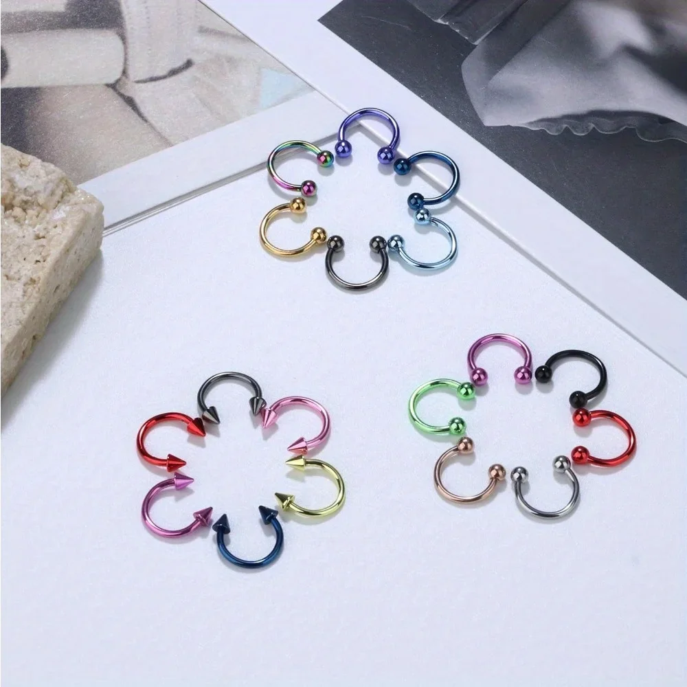 FASACCO 1pc Horseshoe Septum Rings Stainless Steel Nose Barbells Rings Cartilage Eyebrow Colorful Piercings Body Jewelry