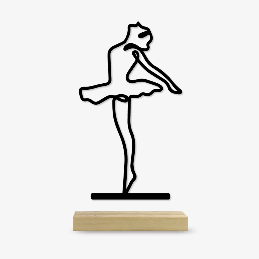 

Creative Girl Dancer Iron Statue With Wood Base Metal Ornament For Study Desktop Decoration Art Figurine