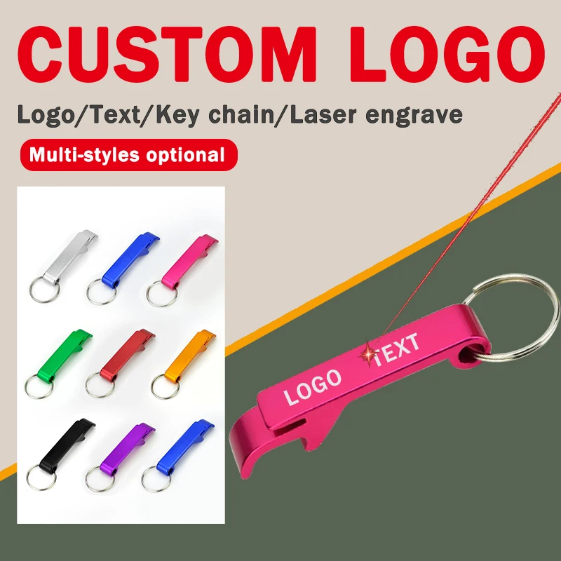 Aluminum Alloy Colorful Bottle Opener Customizable Logo Laser Engraving Advertising Promotional Gifts Key Chains for Men