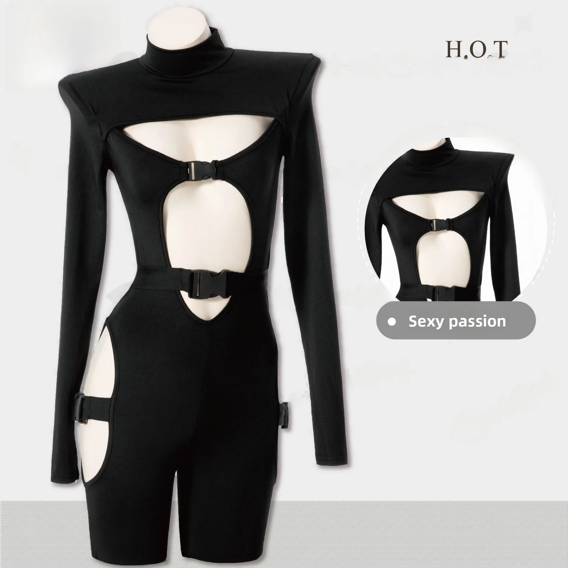 

Punk Hollow out Slim Fit Long Sve Onesie Sexy loween Costume Chinese Production Summer 2025 Ladies Faion Set
