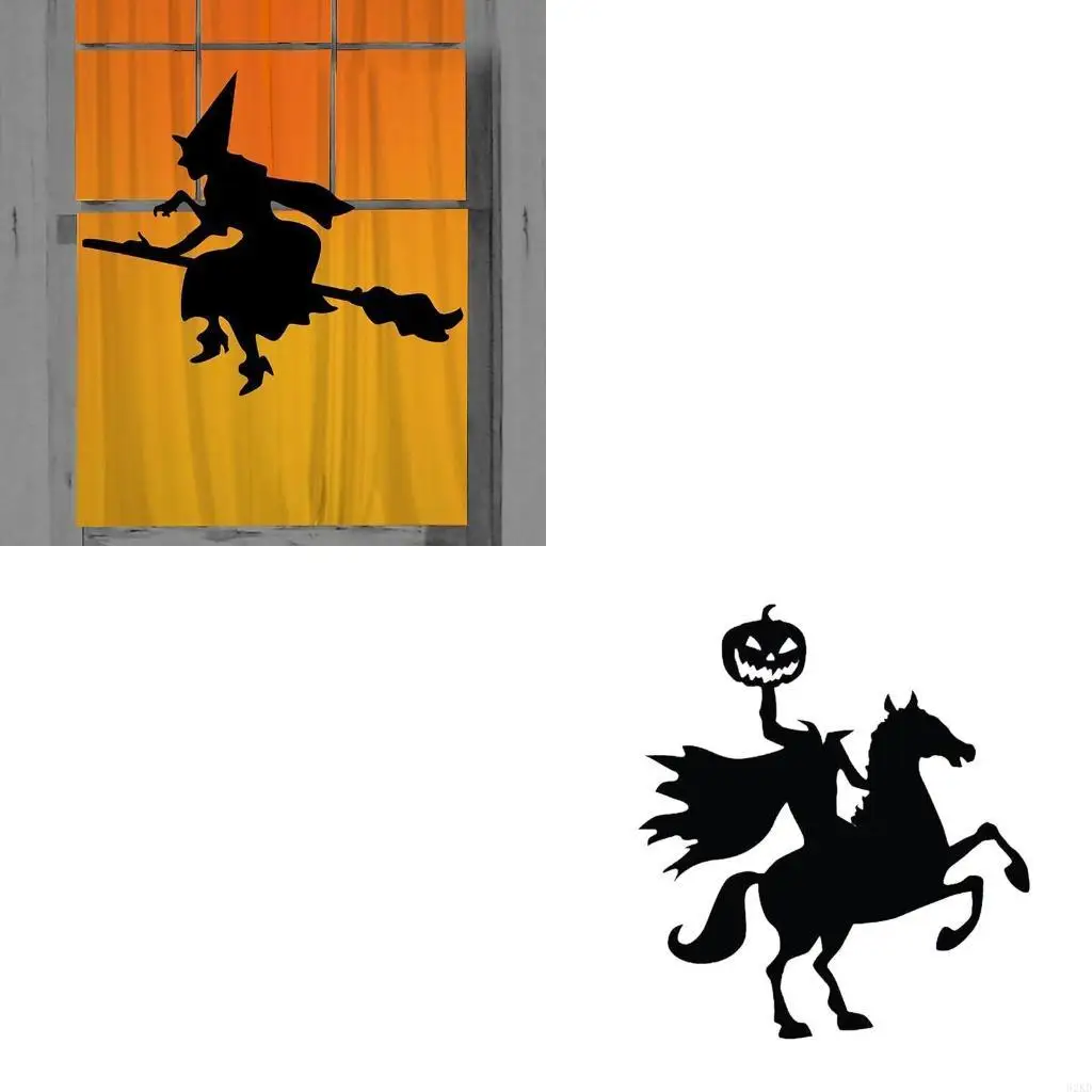 62KD Halloween Window Clings Static Electricity Black Halloween Decorations Stickers Decals Double Sided Skull Reusabl