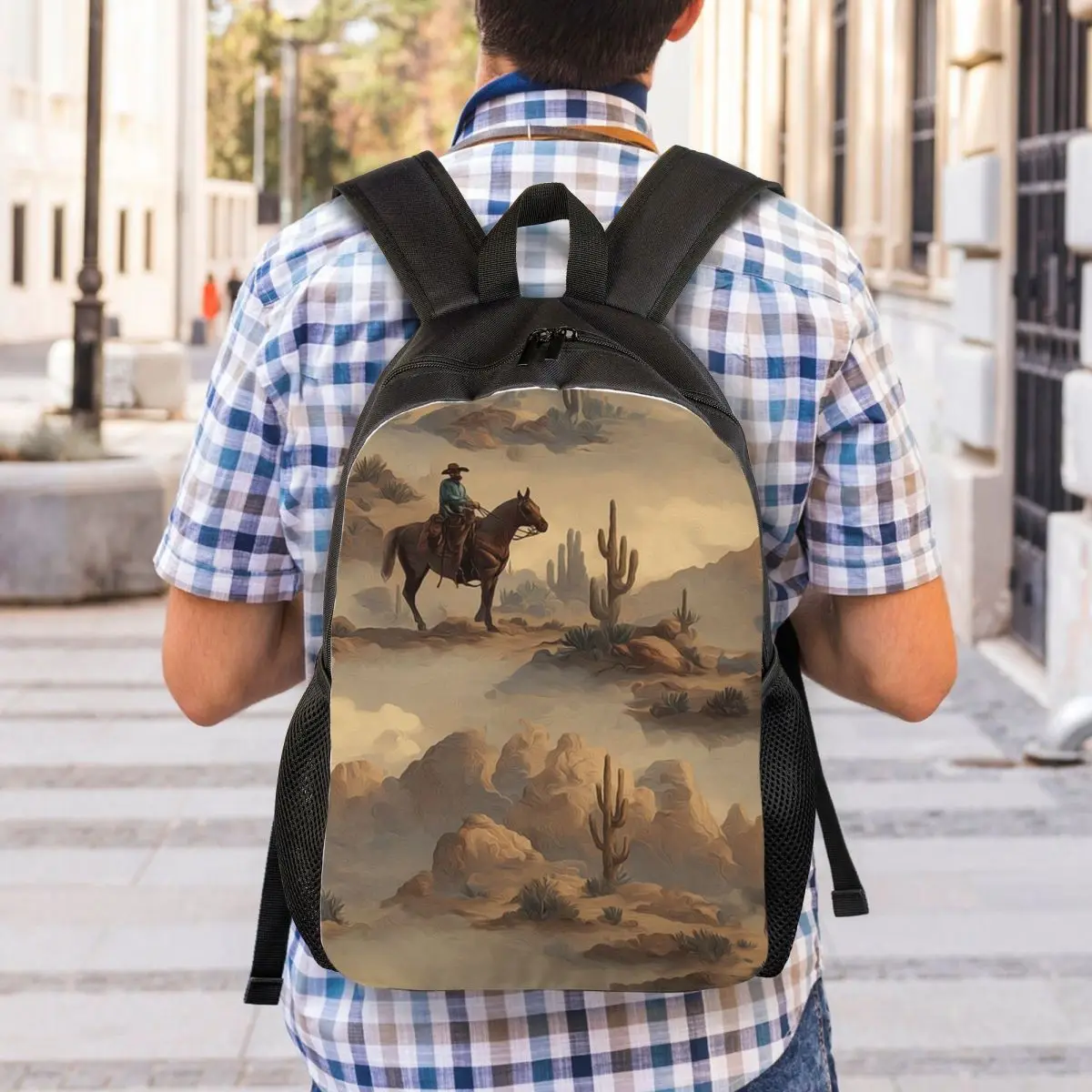 Cowboy In Desert Western Landscape Pattern Backpack Student Boys Girls BookBag School Bag Laptop Shoulder Bags