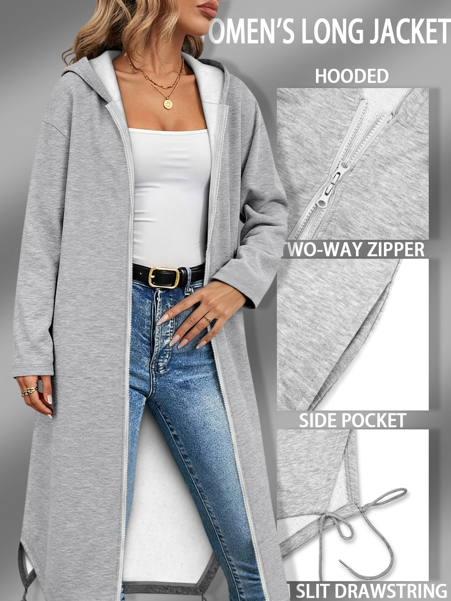 

Минималистичный непринужденный стиль | Премиальный серый кардиган-толстовка с капюшоном, удлиненный, в пол, непринужденный стиль, непревзойденный комфорт