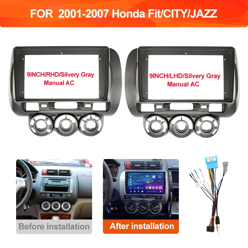 

Car Radio Fascia for 2001-2007 Honda Fit JAZZ CITY 9INCH Manual AC Car Android MP5 Player Panel 2 Din Frame Stereo Dash Cover