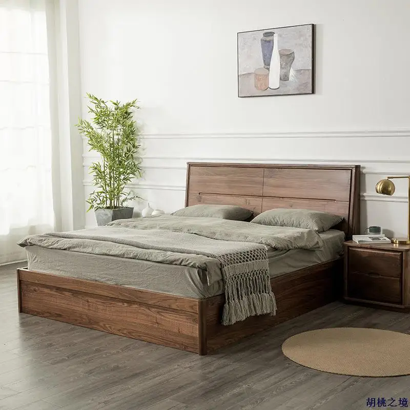 Letto matrimoniale a scatola in legno massello di noce nera nordamericana