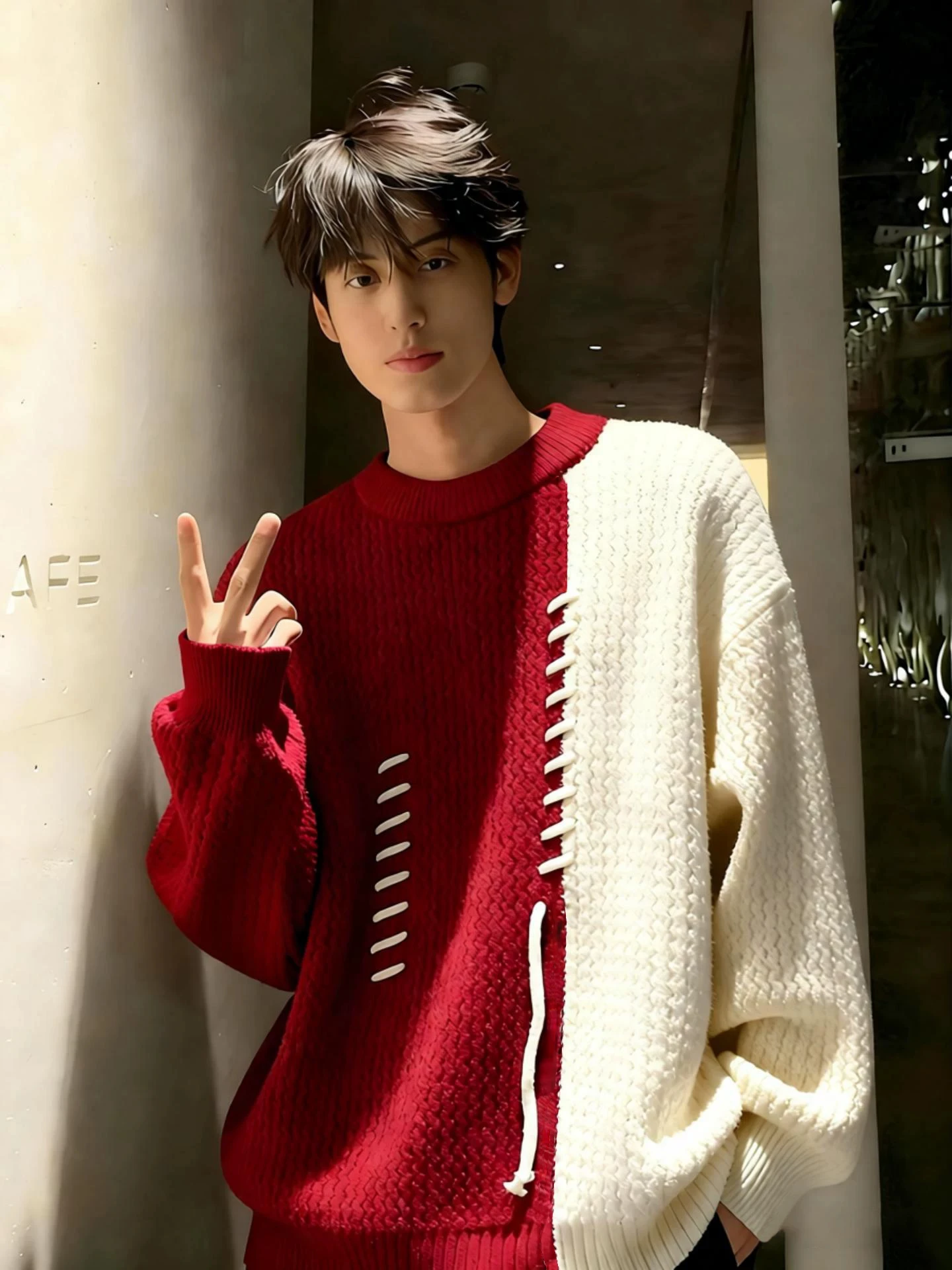 New Year Color Block Thickened Warm Loose Men's Knitted Sweater Autumn Winter Fashionable Inner Wear Base Layer Knitwear